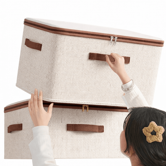 Foldable Fabric Storage Box with Lid & Handles – Multi - Purpose Home Organizer - Glowonlite - Glowonlite