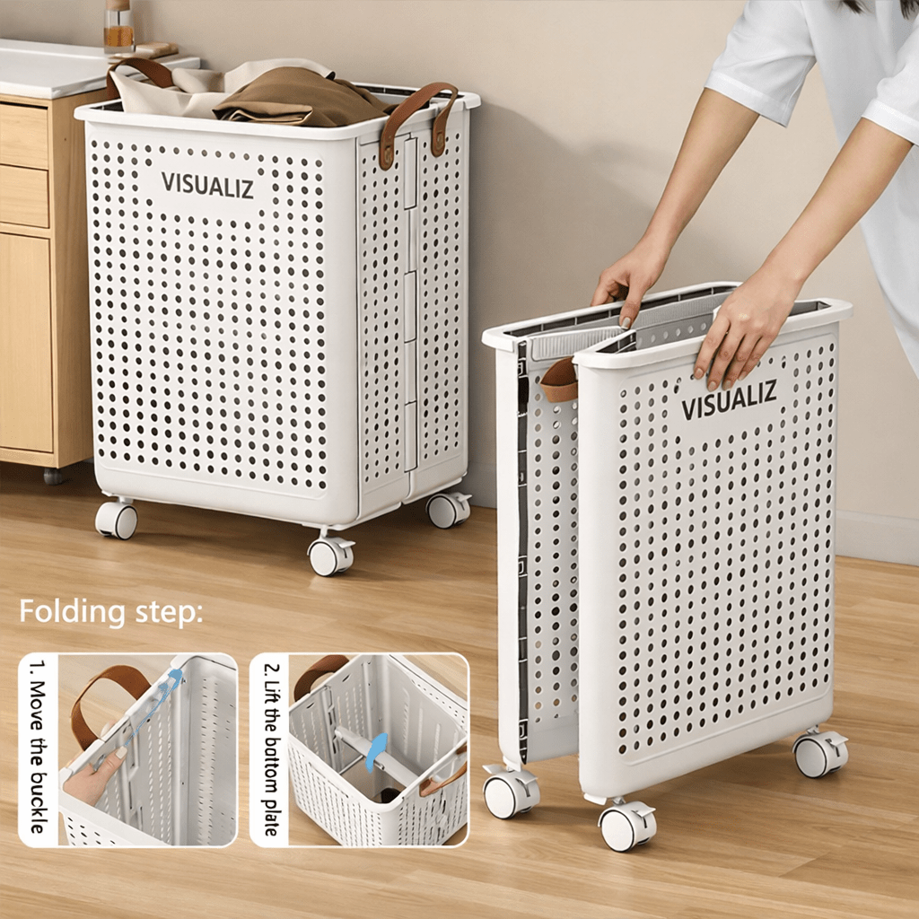 Foldable Rolling Laundry Basket with Wheels & Handles (Large Capacity) - Glowonlite - Glowonlite