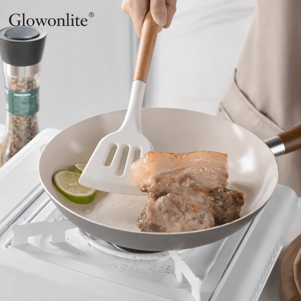 Glowonlite® Premium Silicone Kitchen Utensil Set (12 - Piece) with Wooden Handles - Glowonlite - Glowonlite