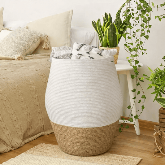 Handwoven Cotton Rope Laundry Basket – Large Capacity Storage Hamper - Glowonlite - Glowonlite