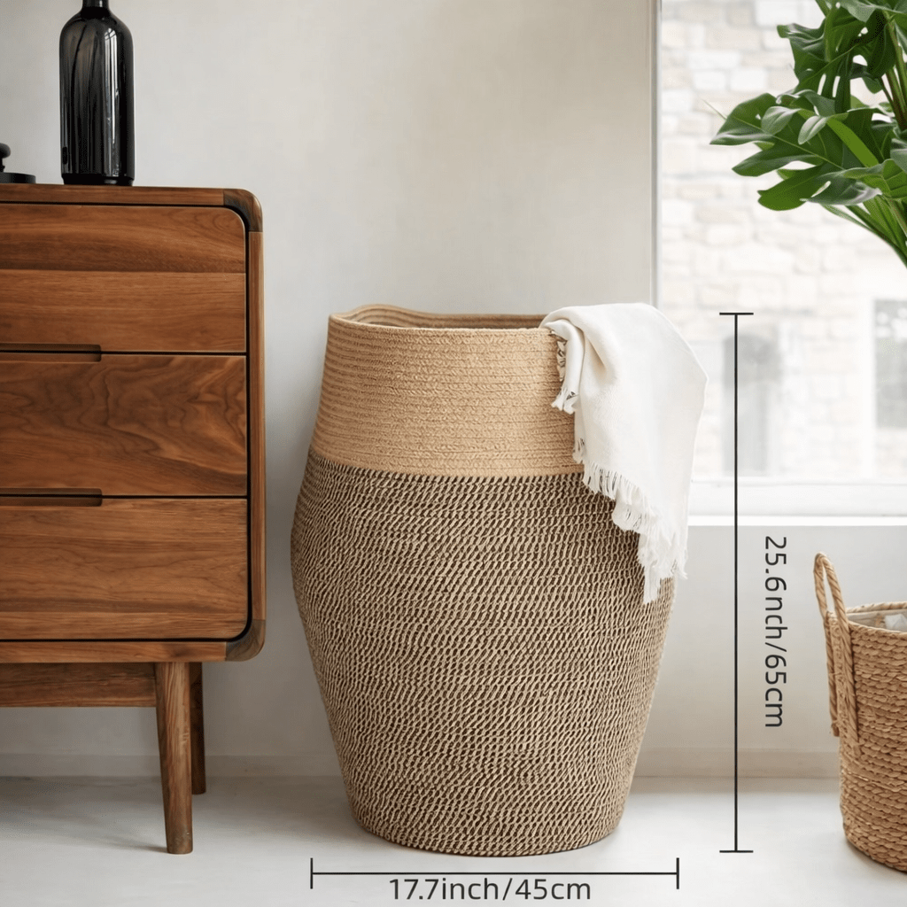 Handwoven Cotton Rope Laundry Basket – Large Capacity Storage Hamper - Glowonlite - Glowonlite