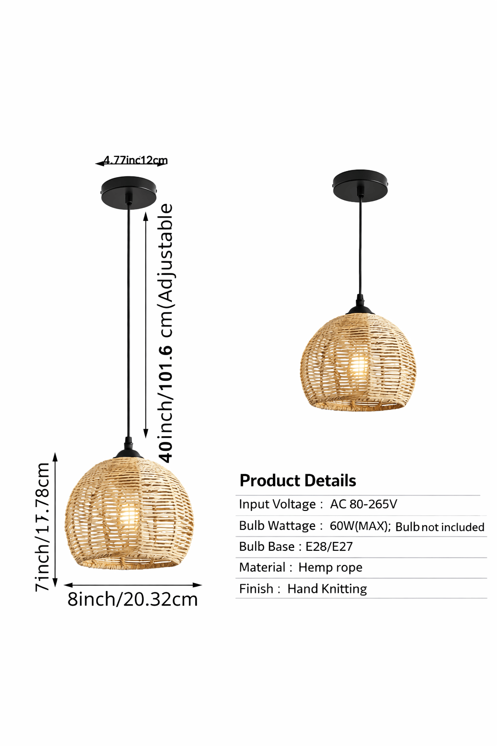 Handwoven Rattan Pendant Light – Natural Wicker Ceiling Lamp - Glowonlite - Glowonlite