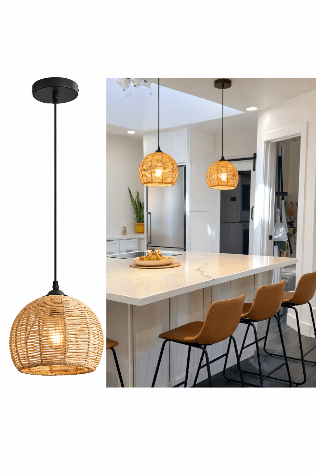 Handwoven Rattan Pendant Light – Natural Wicker Ceiling Lamp - Glowonlite - Glowonlite