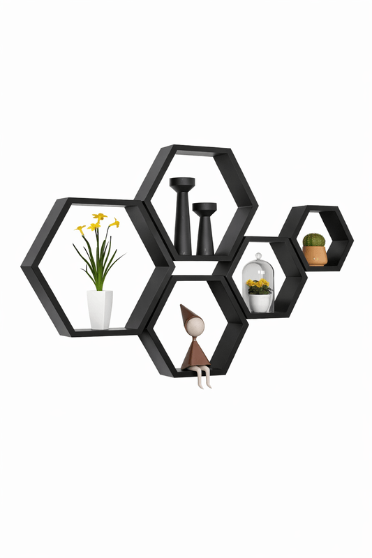 Hexagon Wooden Wall Shelf Set – Modern Honeycomb Display Shelves - Glowonlite - Glowonlite