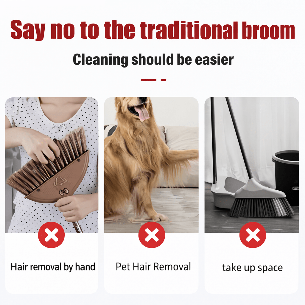  - in - 1 Upright Broom & Dustpan Set with Hidden Brush – No - Touch Hair Cleaning - Glowonlite - Glowonlite