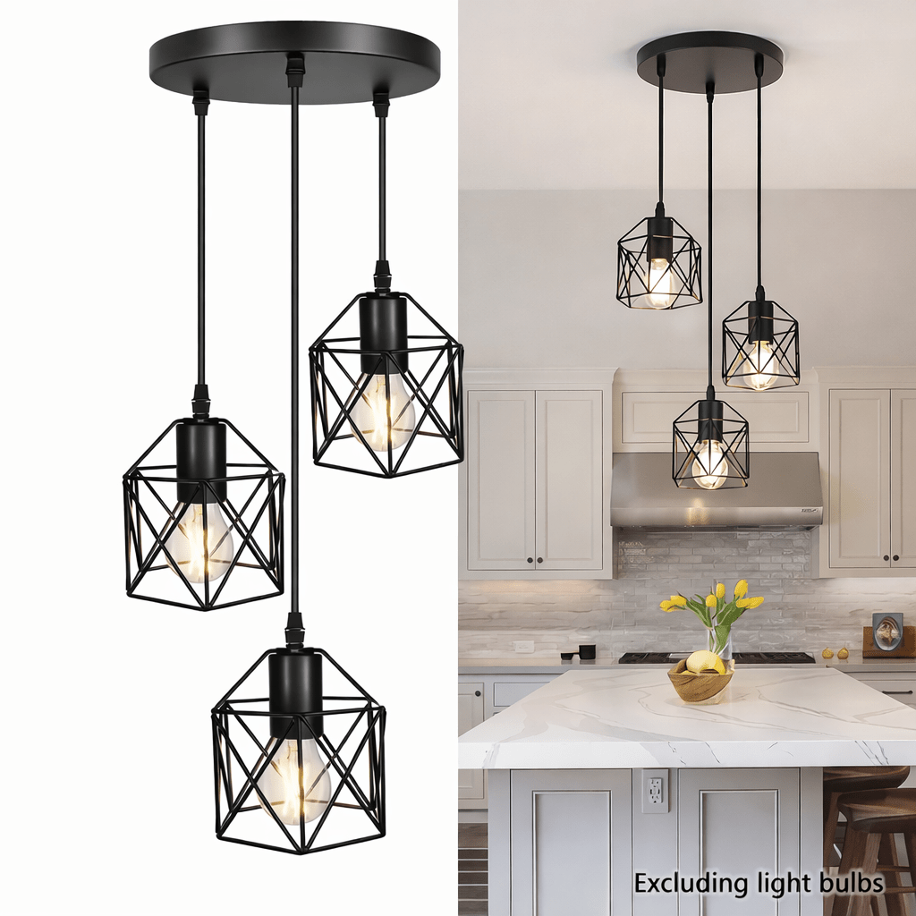 Industrial Geometric Pendant Light – 1 Head & 3 Head Ceiling Fixture - Glowonlite - Glowonlite