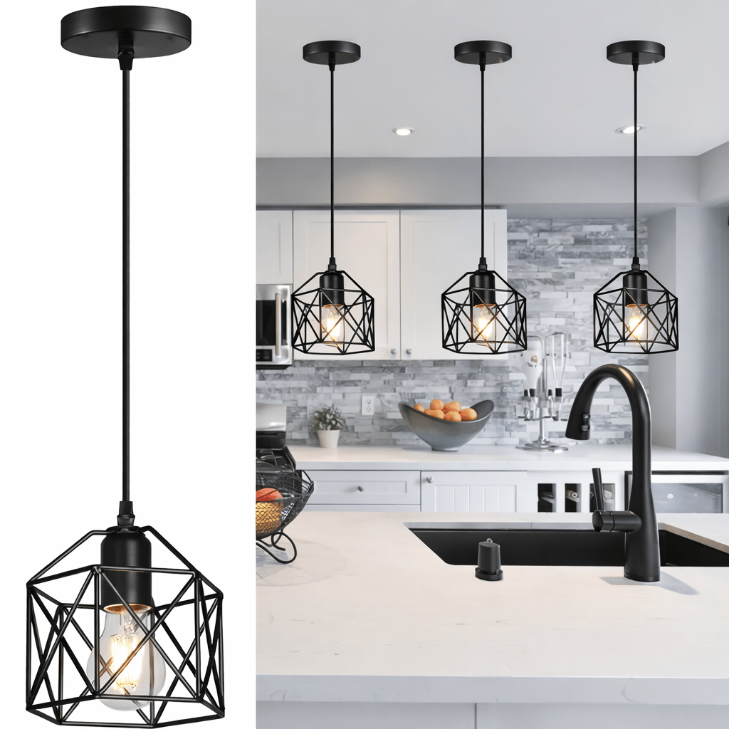 Industrial Geometric Pendant Light – 1 Head & 3 Head Ceiling Fixture - Glowonlite - Glowonlite