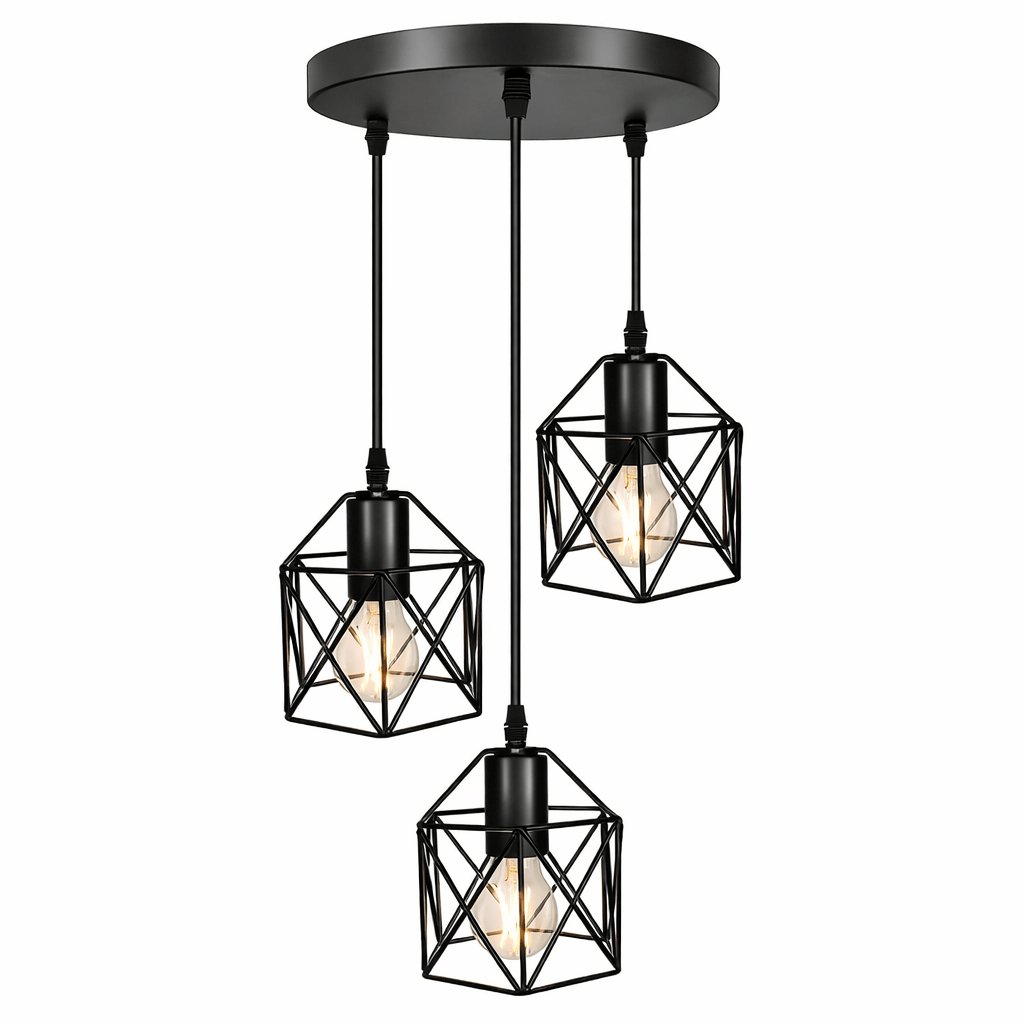 Industrial Geometric Pendant Light – 1 Head & 3 Head Ceiling Fixture - Glowonlite - Glowonlite