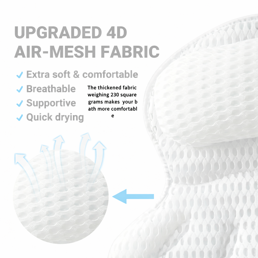 Luxury Ergonomic Bath Pillow – 4D Air - Mesh Neck & Back Support - Glowonlite - Glowonlite