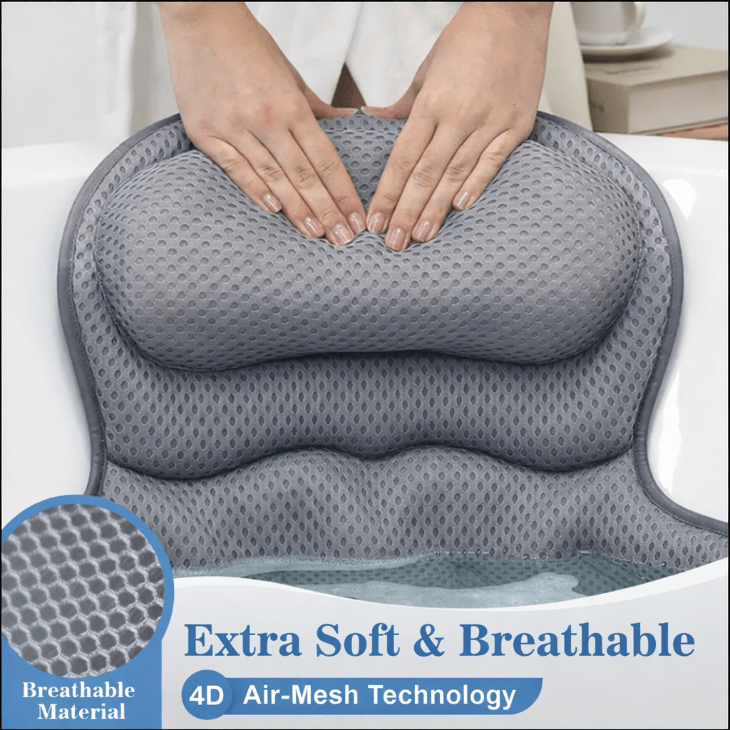 Luxury Ergonomic Bath Pillow – 4D Air - Mesh Neck & Back Support - Glowonlite - Glowonlite
