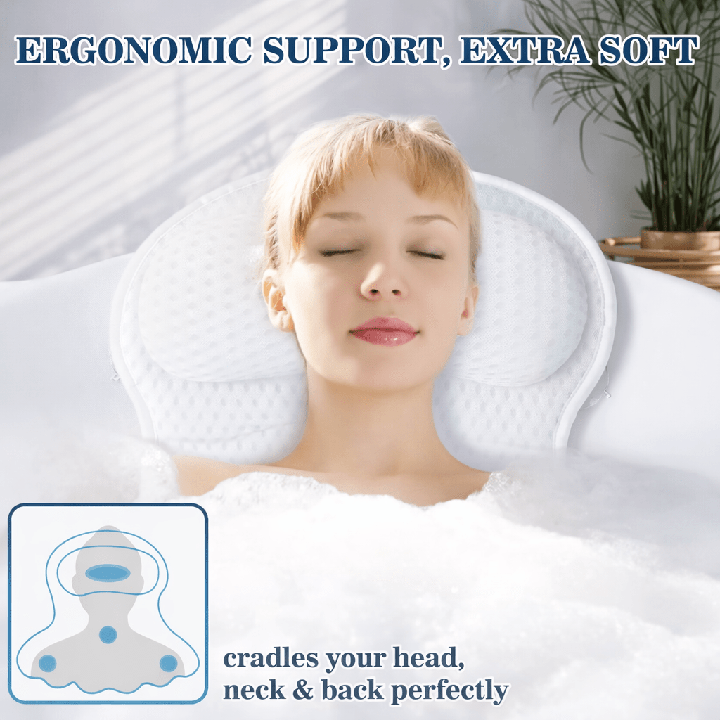 Luxury Ergonomic Bath Pillow – 4D Air - Mesh Neck & Back Support - Glowonlite - Glowonlite