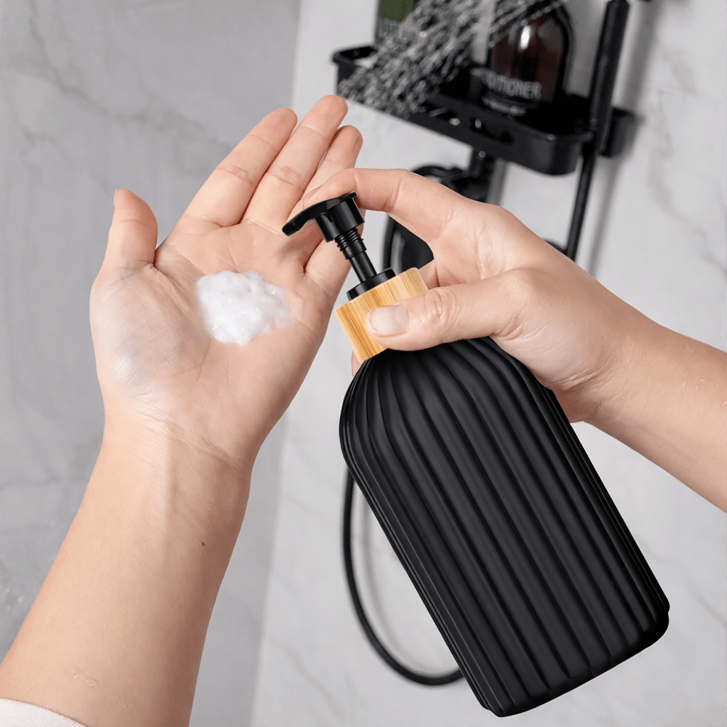 Luxury Ribbed Bathroom Accessory Set – Bamboo & Matte Finish (3 - Piece) - Glowonlite - Glowonlite