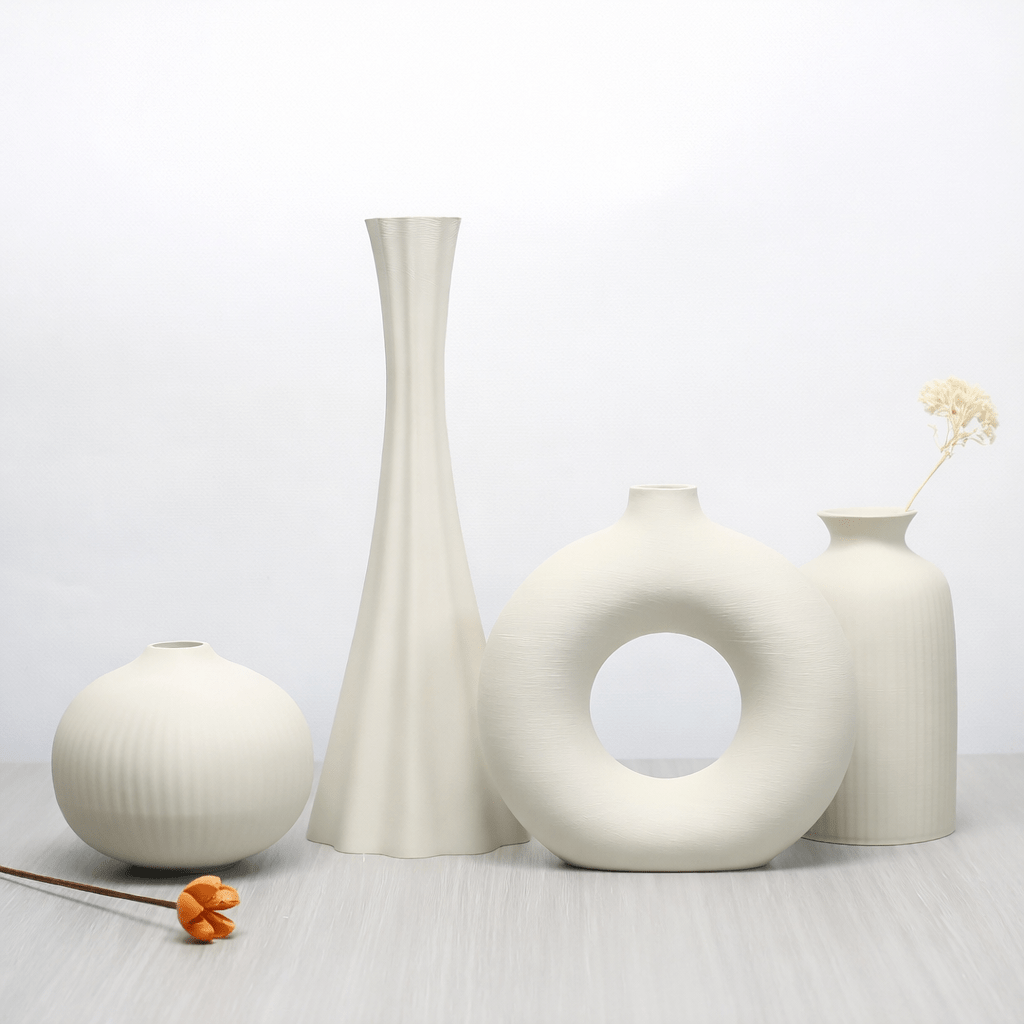 Matte Black Ceramic Vase Set (4 - Piece Modern Collection) - Glowonlite - Glowonlite