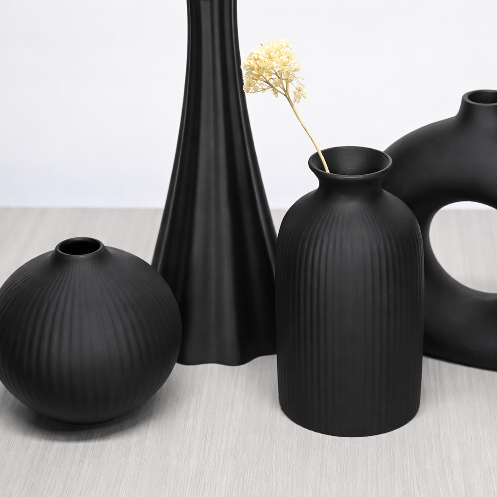 Matte Black Ceramic Vase Set (4 - Piece Modern Collection) - Glowonlite - Glowonlite