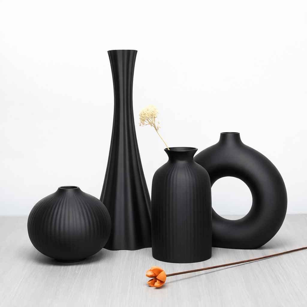 Matte Black Ceramic Vase Set (4 - Piece Modern Collection) - Glowonlite - Glowonlite