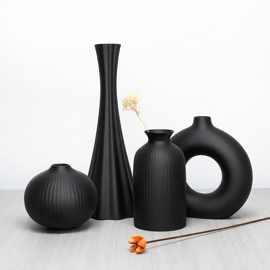 Matte Black Ceramic Vase Set (4 - Piece Modern Collection) - Glowonlite - Glowonlite
