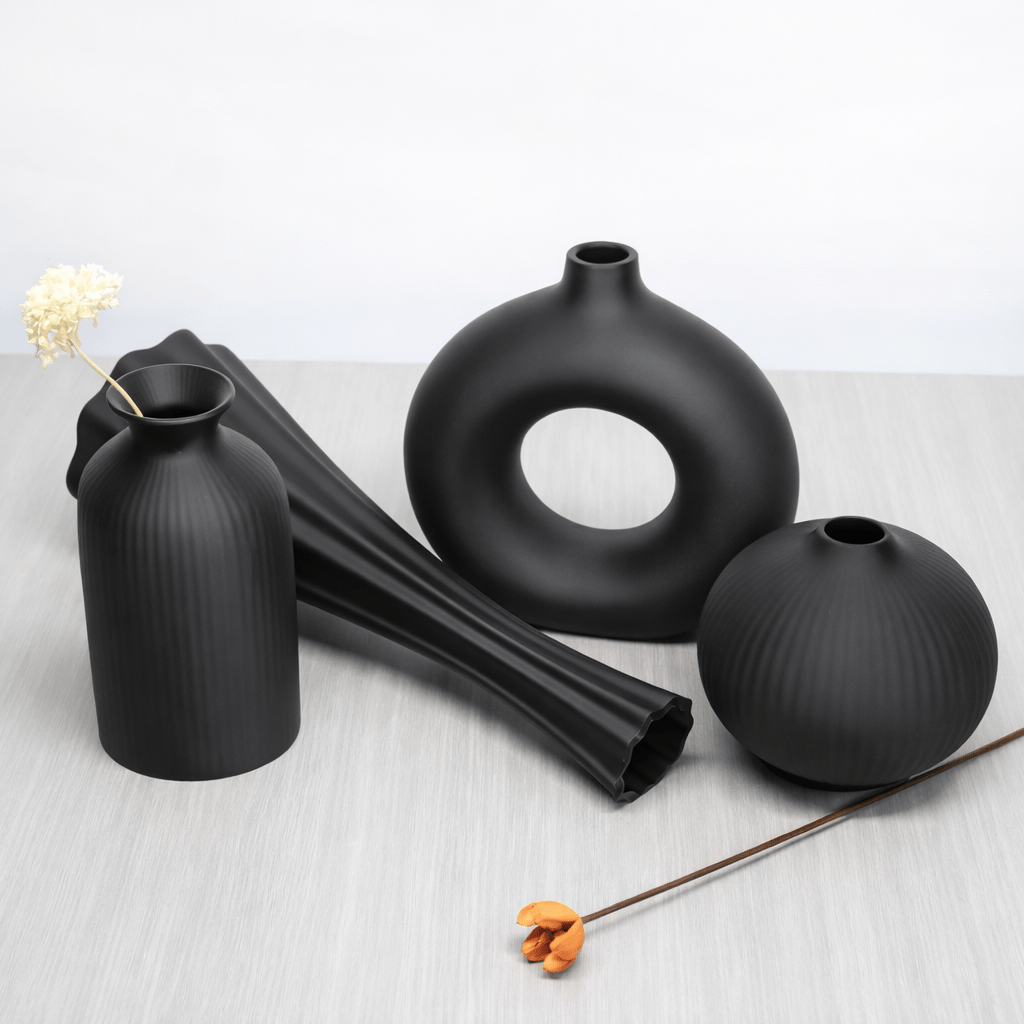 Matte Black Ceramic Vase Set (4 - Piece Modern Collection) - Glowonlite - Glowonlite