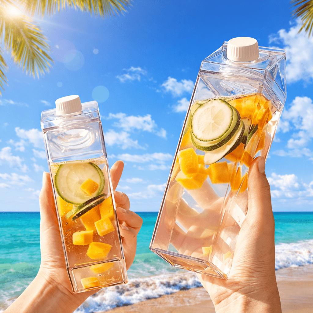 Milk Carton Style Infusion Water Bottle – Clear Aesthetic Drink Bottle - Glowonlite - Glowonlite