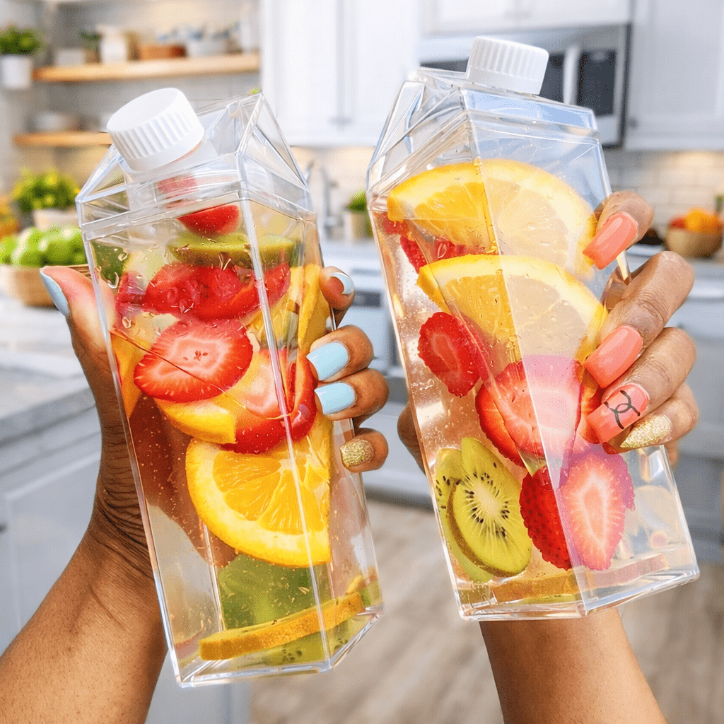 Milk Carton Style Infusion Water Bottle – Clear Aesthetic Drink Bottle - Glowonlite - Glowonlite