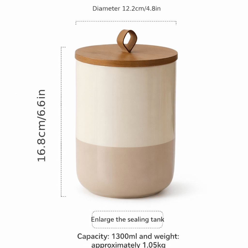 Minimalist Ceramic Storage Canister Set with Wooden Lid (Airtight | 3 Sizes) - Glowonlite - Glowonlite