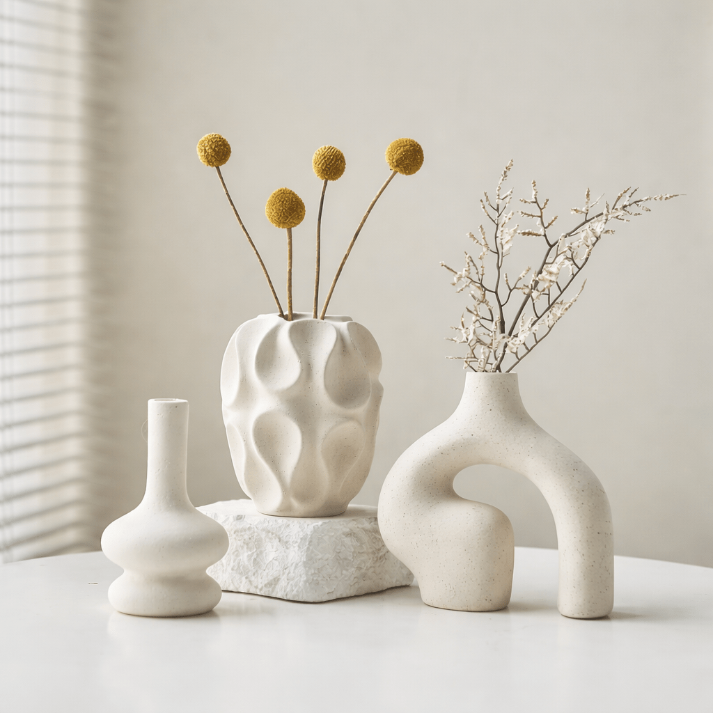 Modern Abstract Ceramic Vase Set (3 - Piece Minimalist Décor Collection) - Glowonlite - Glowonlite