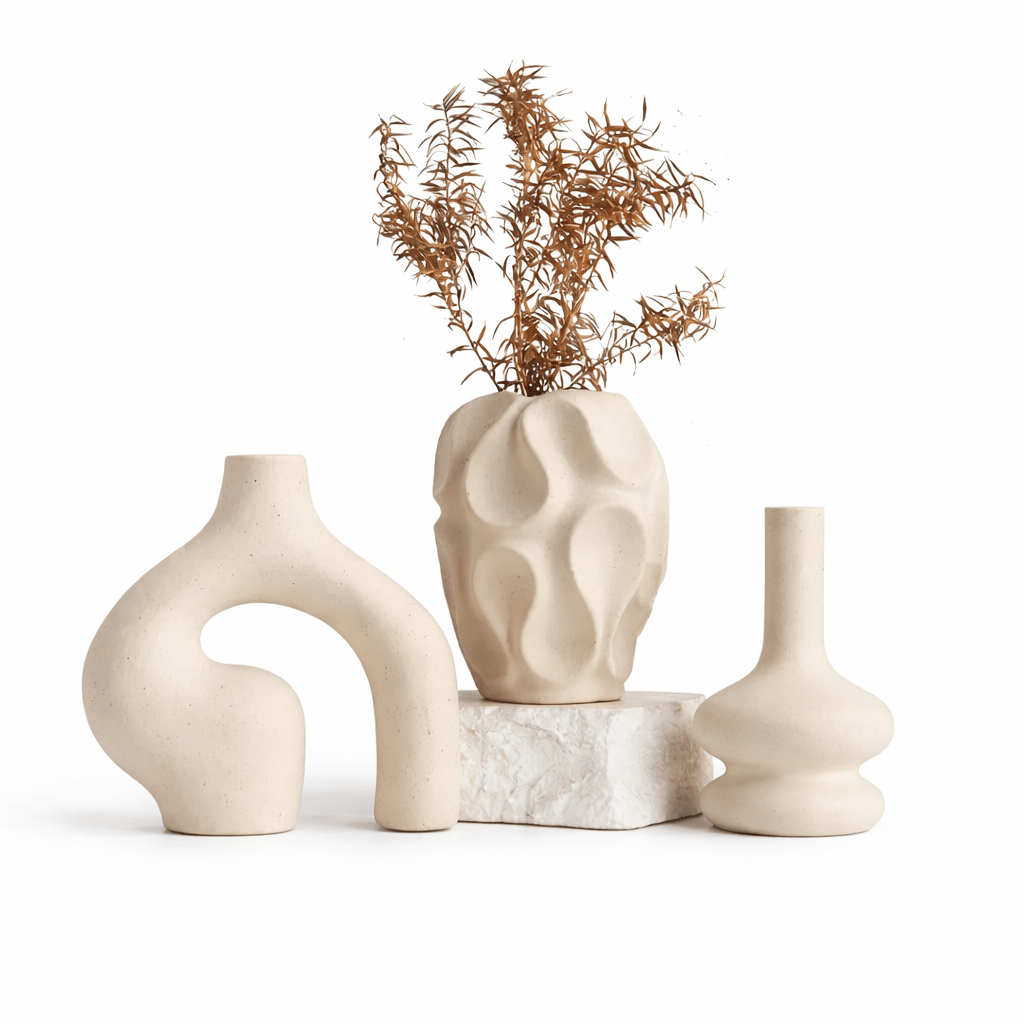 Modern Abstract Ceramic Vase Set (3 - Piece Minimalist Décor Collection) - Glowonlite - Glowonlite