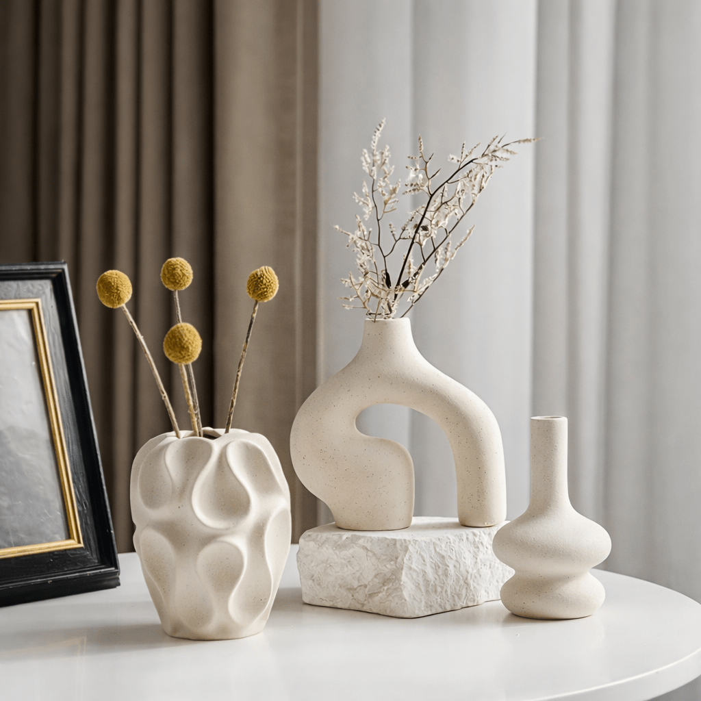 Modern Abstract Ceramic Vase Set (3 - Piece Minimalist Décor Collection) - Glowonlite - Glowonlite