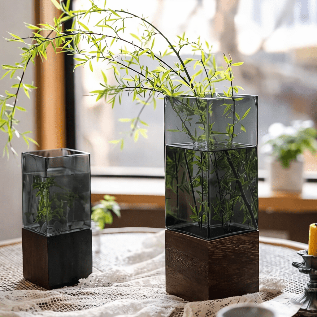 Modern Glass & Wooden Base Decorative Vase - Glowonlite - Glowonlite
