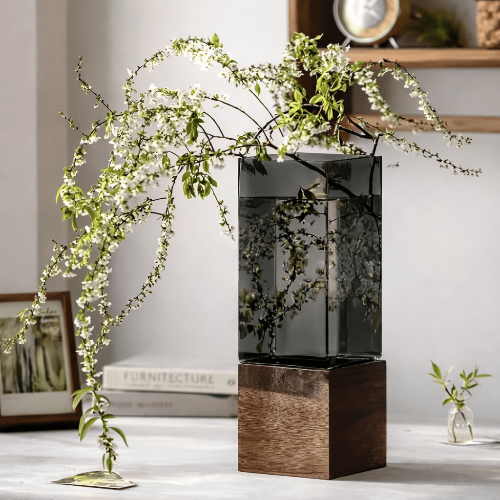 Modern Glass & Wooden Base Decorative Vase - Glowonlite - Glowonlite