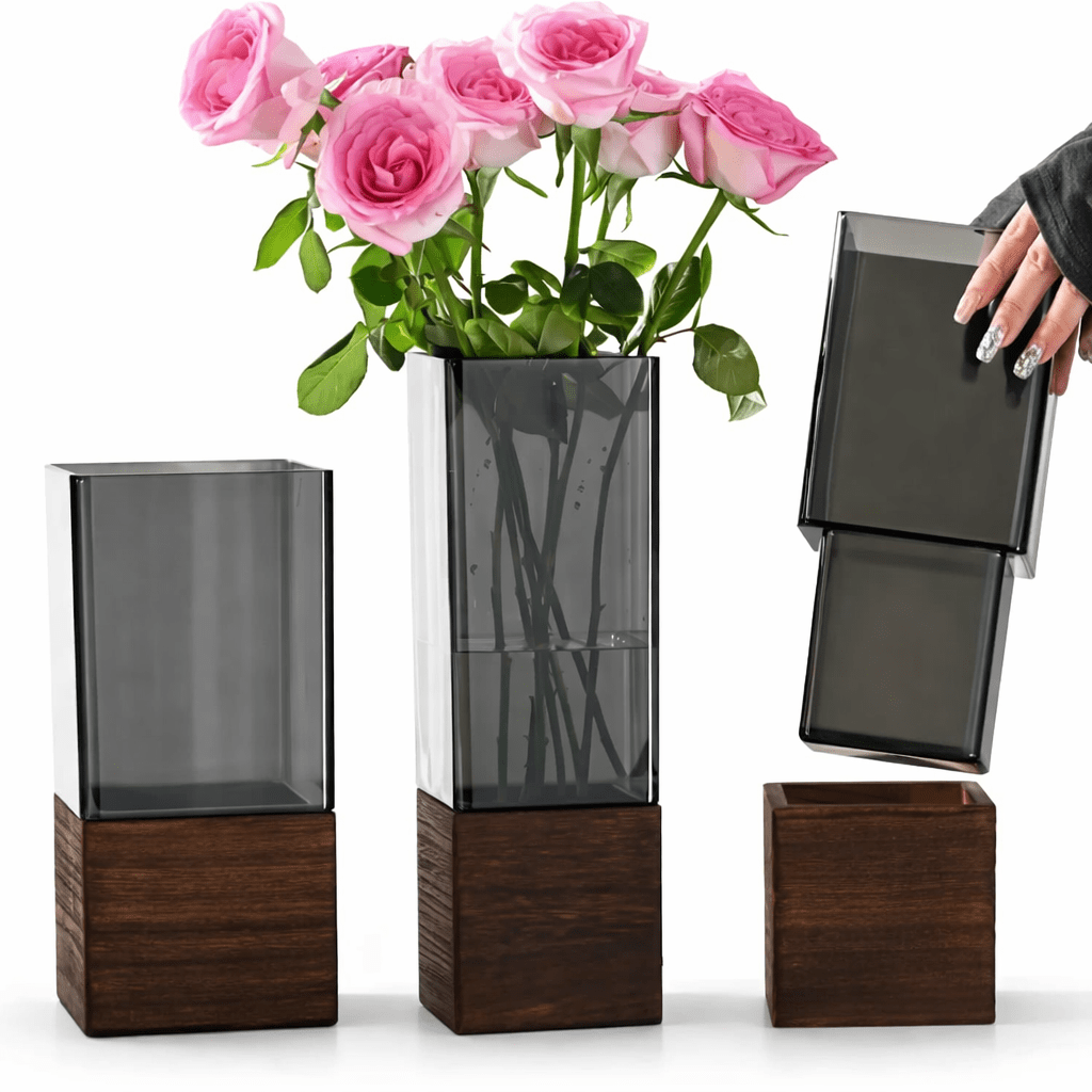 Modern Glass & Wooden Base Decorative Vase - Glowonlite - Glowonlite