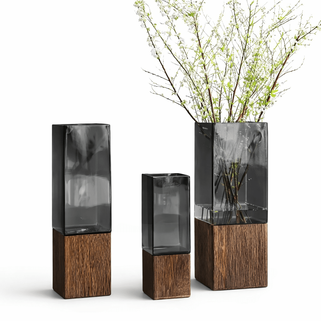 Modern Glass & Wooden Base Decorative Vase - Glowonlite - Glowonlite