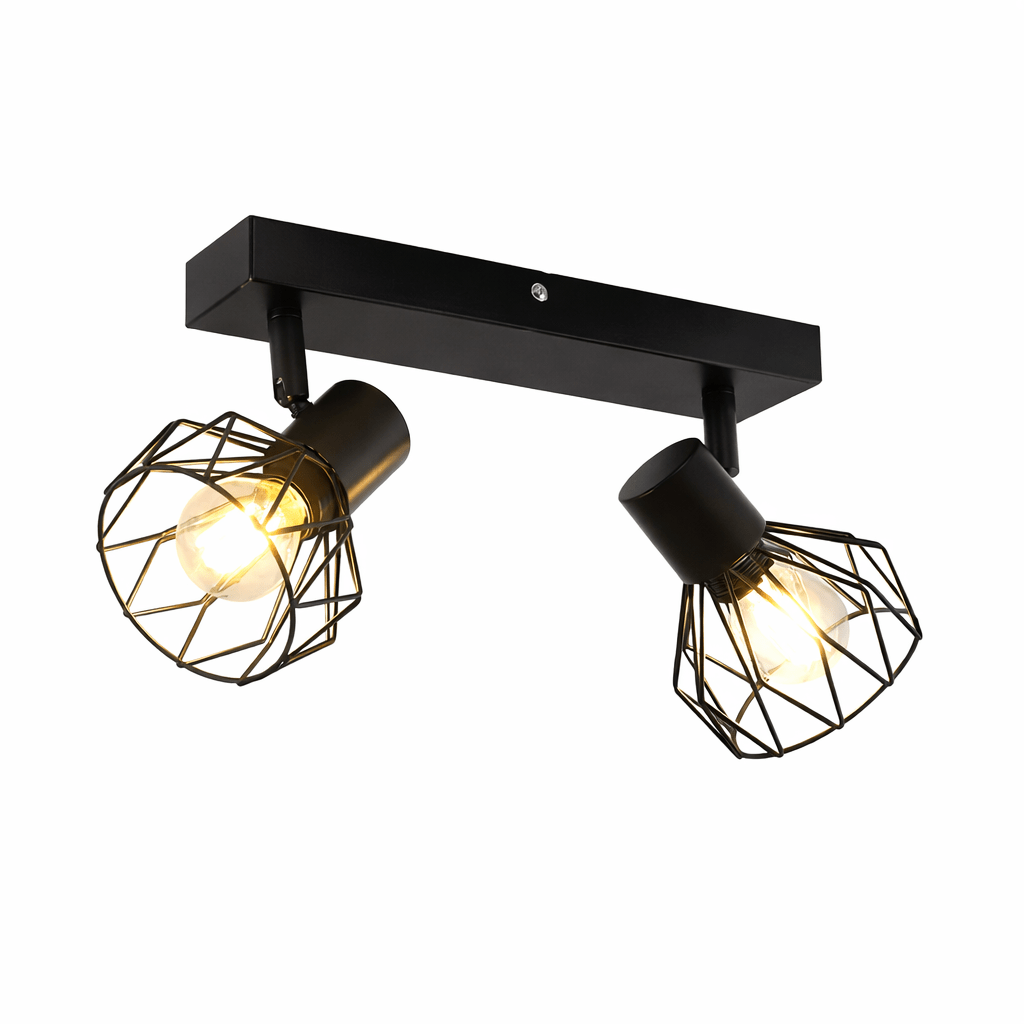 Modern Industrial 2 - Head Adjustable Ceiling Light – Black Metal Cage Design (E14 Socket) - Glowonlite - Glowonlite