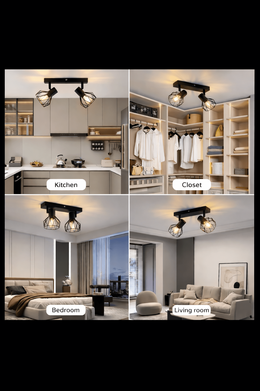 Modern Industrial 2 - Head Adjustable Ceiling Light – Black Metal Cage Design (E14 Socket) - Glowonlite - Glowonlite