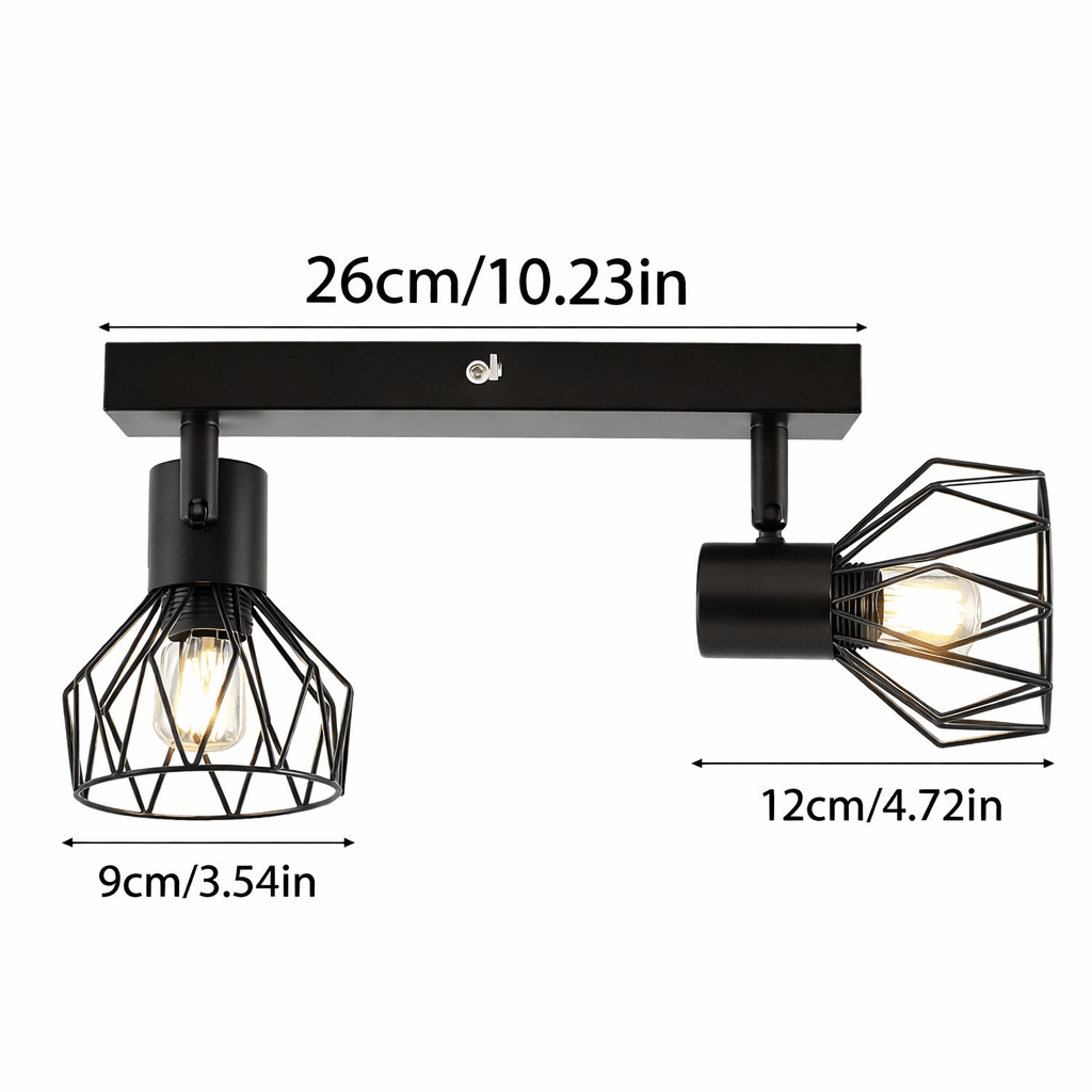 Modern Industrial 2 - Head Adjustable Ceiling Light – Black Metal Cage Design (E14 Socket) - Glowonlite - Glowonlite