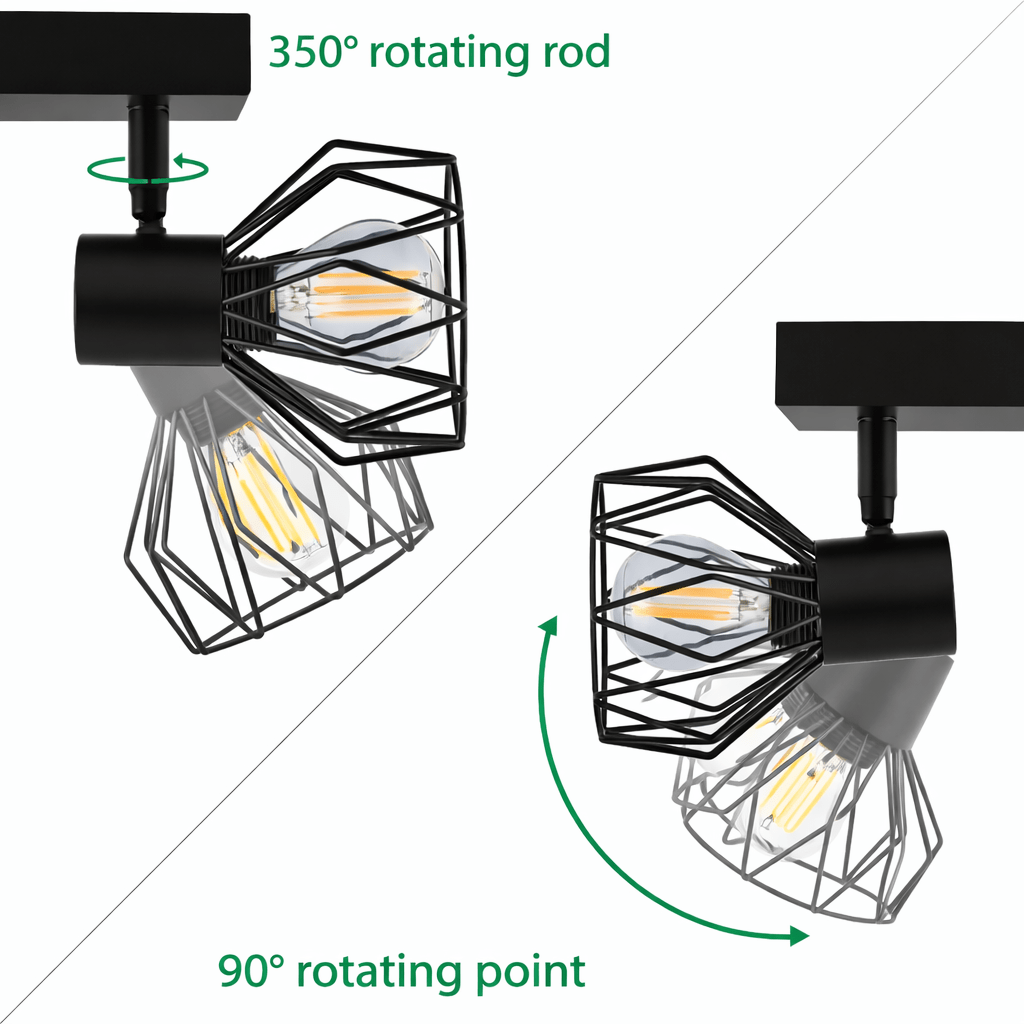 Modern Industrial 2 - Head Adjustable Ceiling Light – Black Metal Cage Design (E14 Socket) - Glowonlite - Glowonlite