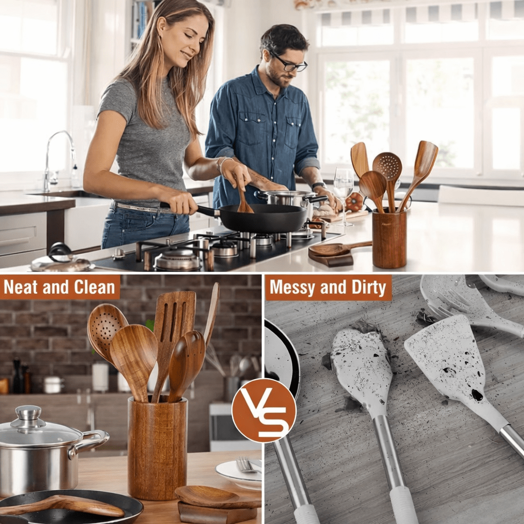 Premium Wooden Kitchen Utensil Set (9 - Piece) - Glowonlite - Glowonlite