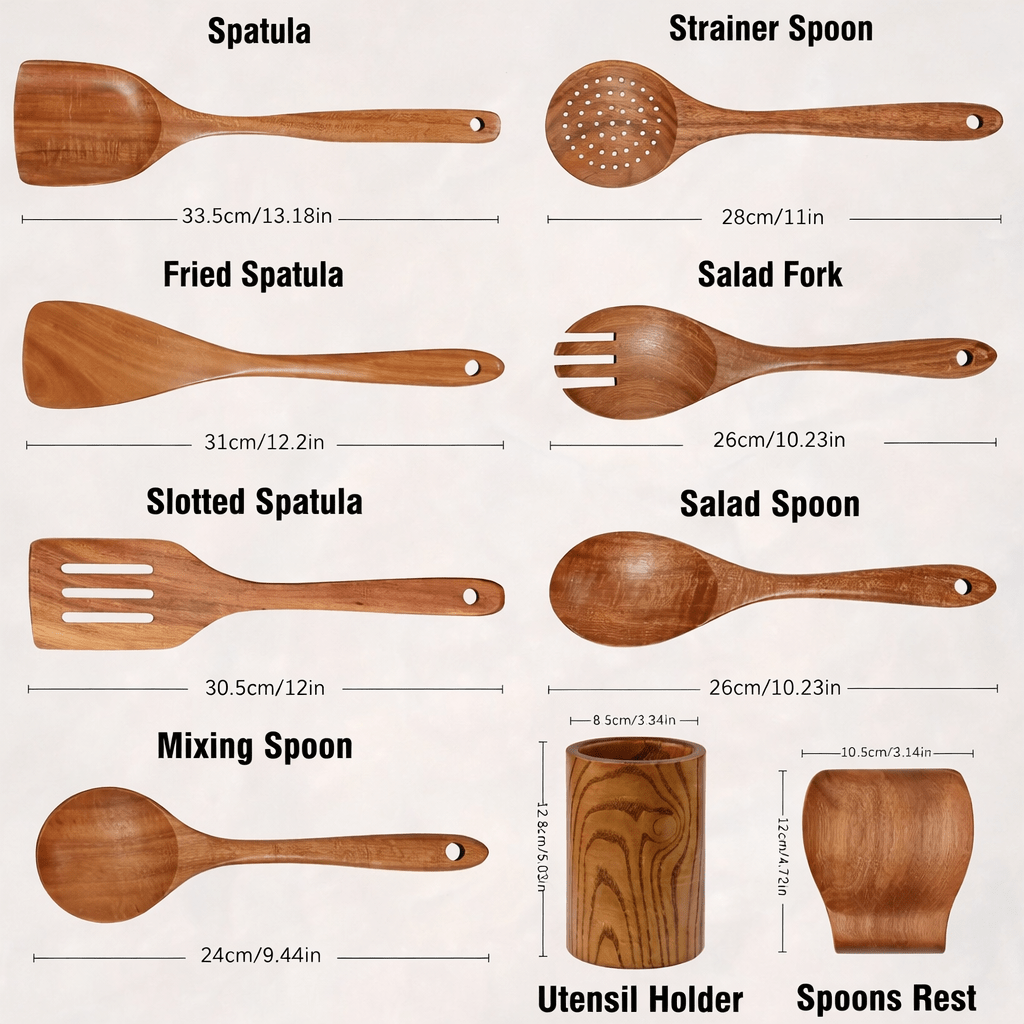 Premium Wooden Kitchen Utensil Set (9 - Piece) - Glowonlite - Glowonlite