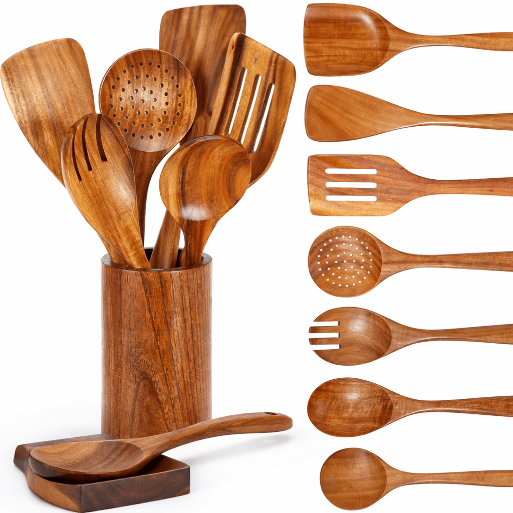 Premium Wooden Kitchen Utensil Set (9 - Piece) - Glowonlite - Glowonlite