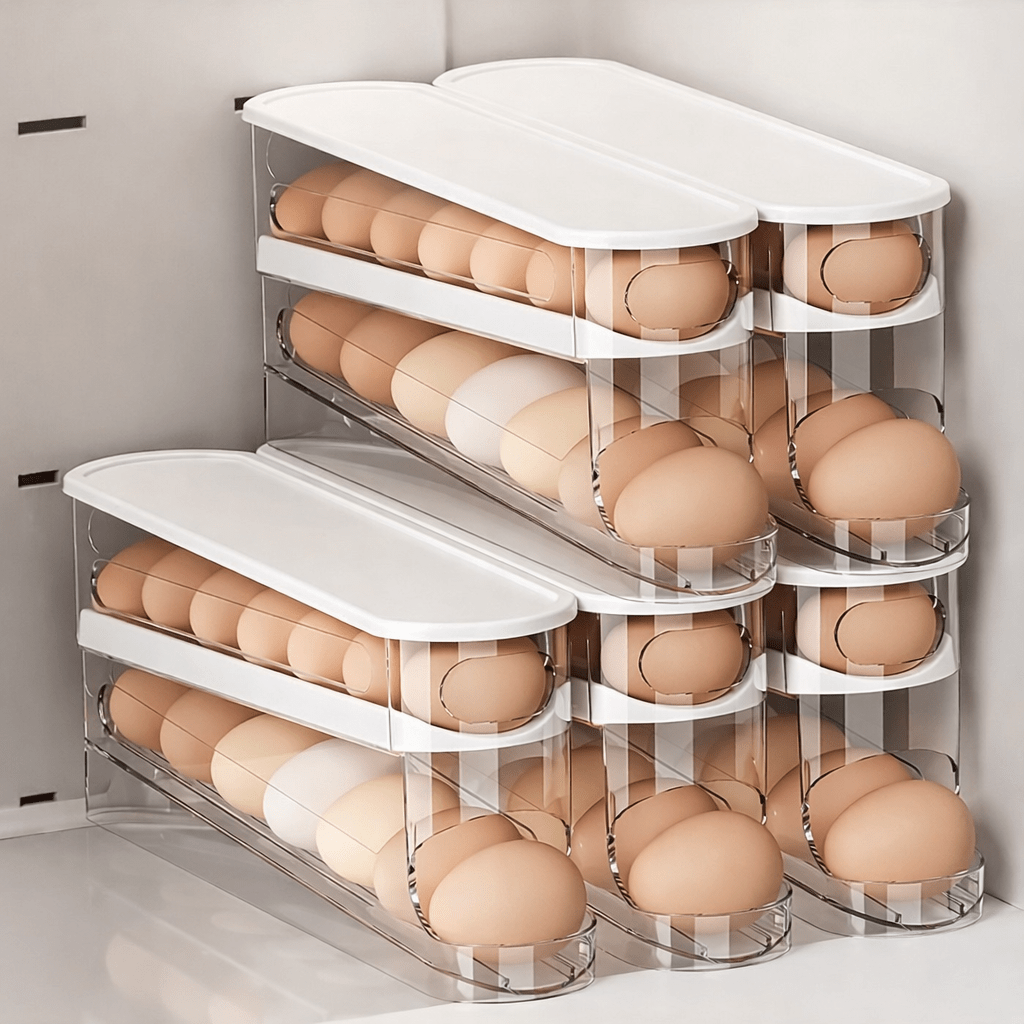 Stackable Refrigerator Egg Storage Organizer – Auto Rolling Design - Glowonlite - Glowonlite