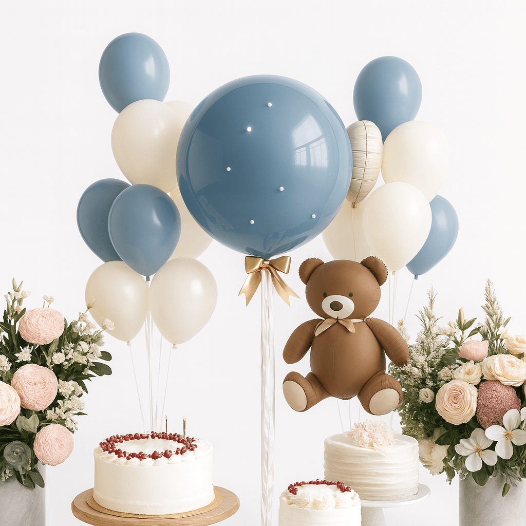 Teddy Dream Balloon Set – Premium Blue & Cream Celebration Decor - Glowonlite - Glowonlite