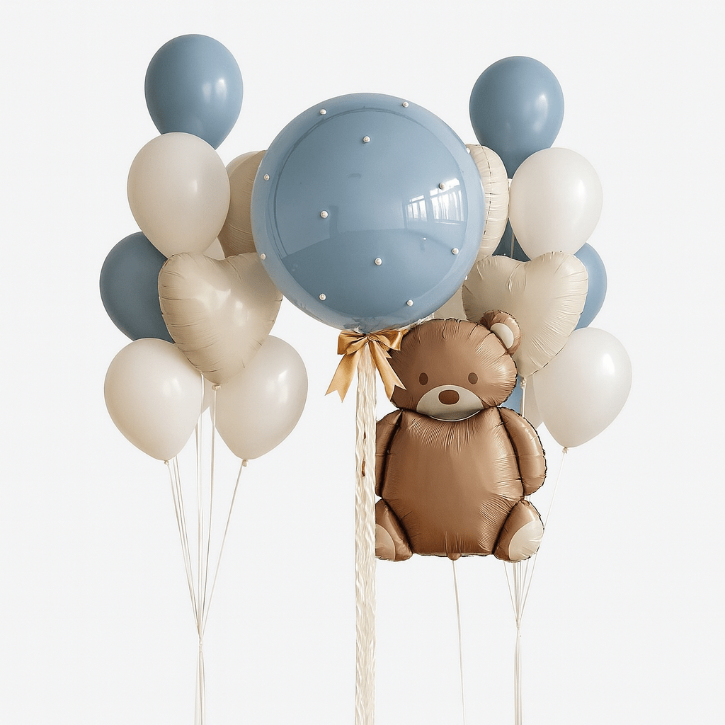 Teddy Dream Balloon Set – Premium Blue & Cream Celebration Decor - Glowonlite - Glowonlite