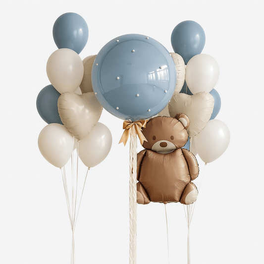 Teddy Dream Balloon Set – Premium Blue & Cream Celebration Decor - Glowonlite - Glowonlite