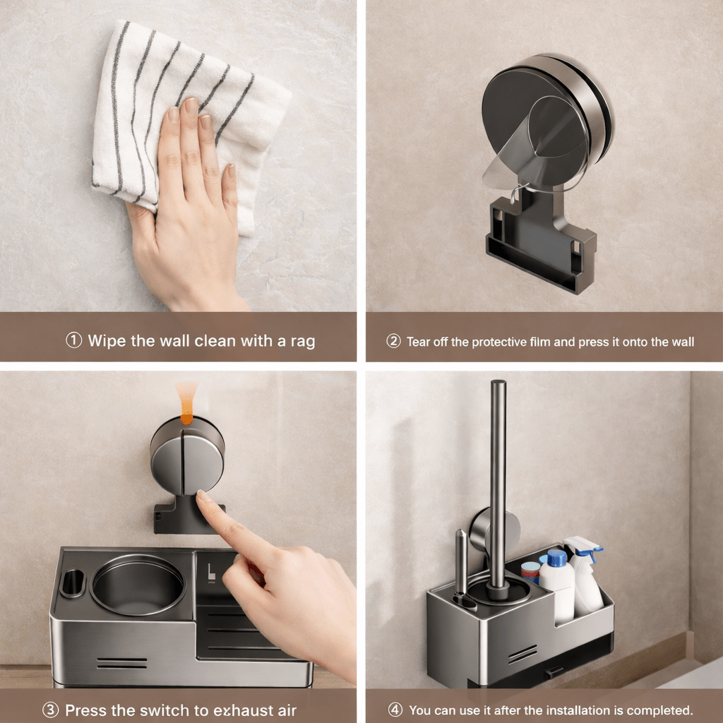 Wall - Mounted Stainless Steel Toilet Brush & Cleaning Organizer Set - Glowonlite - Glowonlite