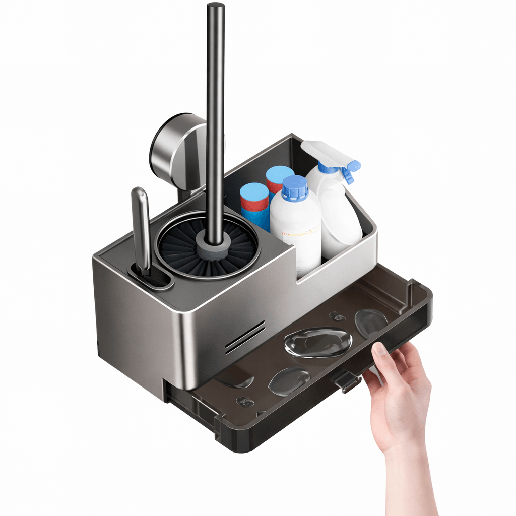 Wall - Mounted Stainless Steel Toilet Brush & Cleaning Organizer Set - Glowonlite - Glowonlite